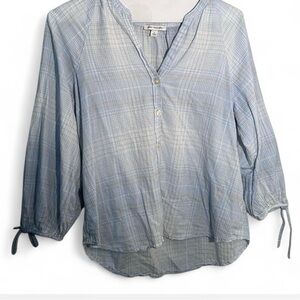 🎁 Flowy Peasant Blouse Blue and White Plaid